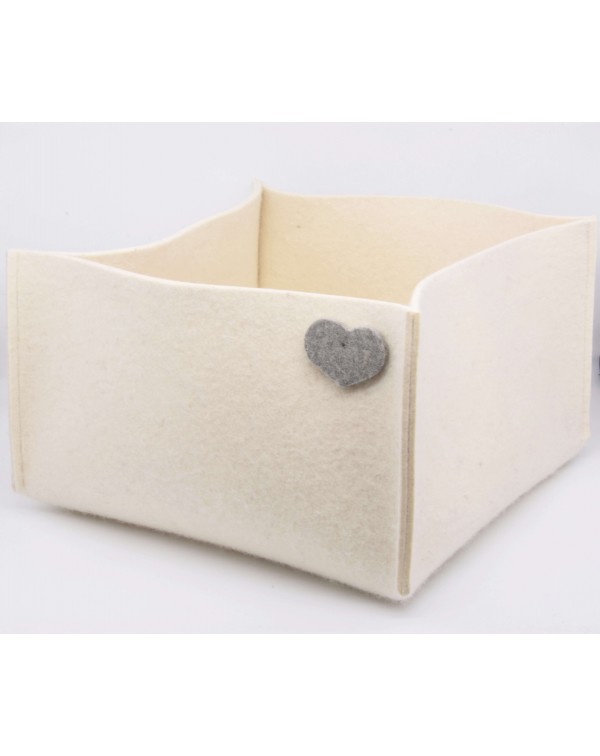 Haunold felt basket large of fine merino wool, wool white with grey hearts