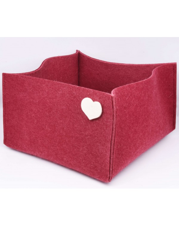 Haunold felt basket large of fine merino wool, red with white hearts