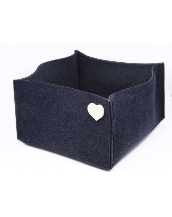 Haunold felt basket large of fine merino wool, blue with white hearts