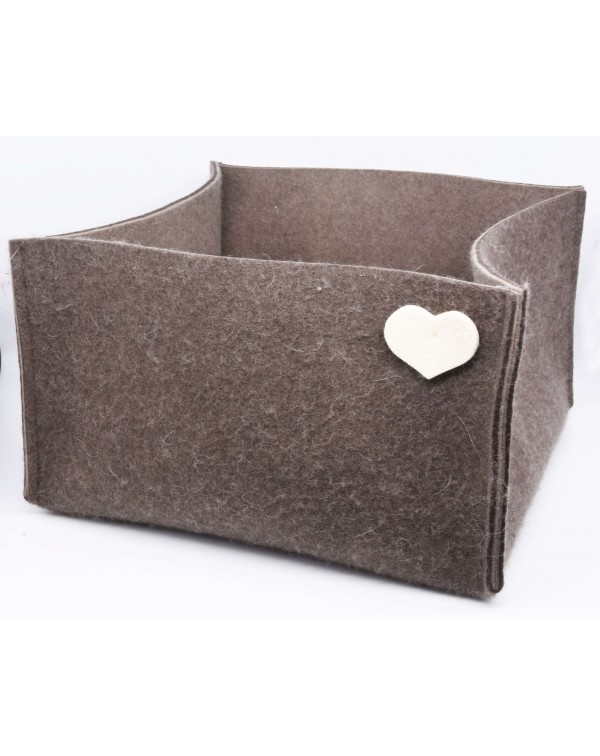 Haunold felt basket large of fine merino wool, brown with white hearts